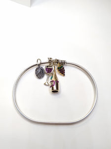 Silver Wire Wine Bottle and Goblet Bracelet
