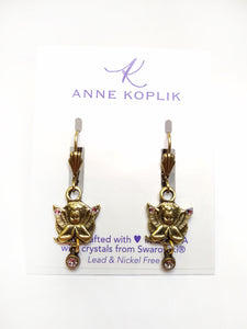 Brass Leverback and Crystal Angel Earrings