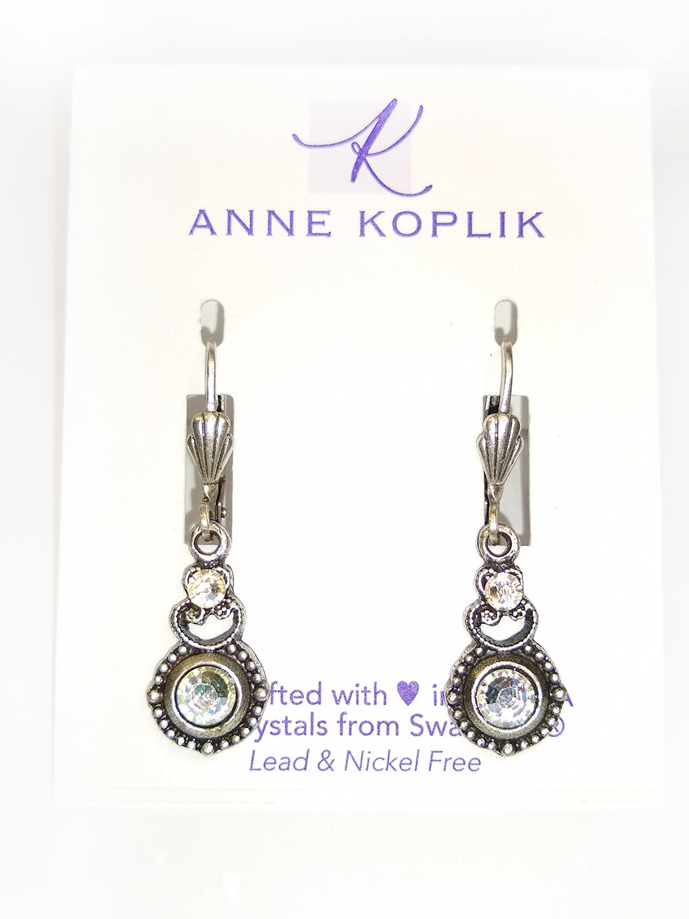 Silver Leverback Swarovski Crystal Circle Drop Earrings - Clear Crystal