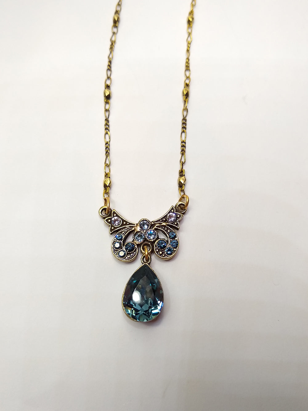 Brass Multi Colored Swarovski Crystal Mini Butterfly and Tear Drop Necklace