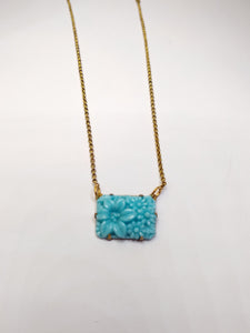 Brass Mini Flower Bed Necklace - Blue