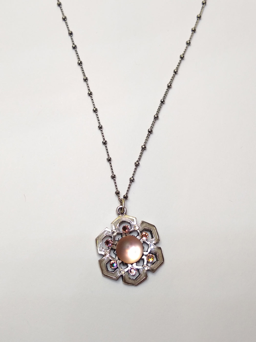 Silver Snowflake with Frosted Rose Crystal Center