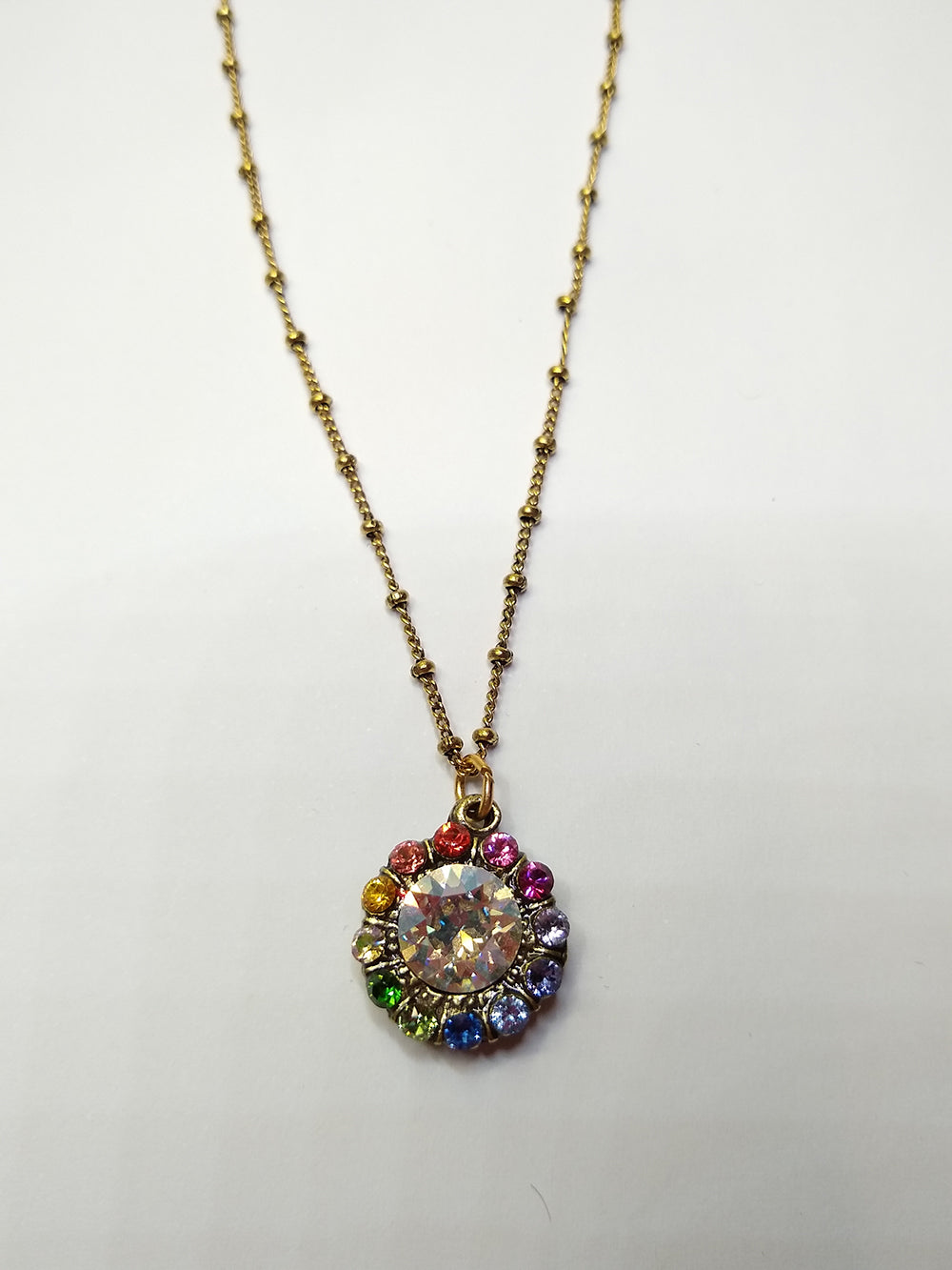 Brass Rainbow Crystal Circle Necklace